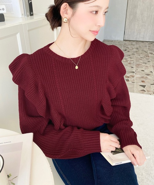 45R 45rpm ウール混 フリル セーター 2　M セール】【累計販売枚数2万枚突破！】ショルダーフリルニットプル
