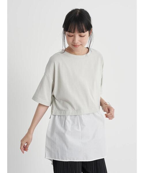 earth music&ecology（アースミュージックアンドエコロジー）の「レイヤード風カットチュニック ＊（Tシャツ/カットソー・レディース・ミント/サックスブルー/ベージュ・FREE）」の5枚目の写真