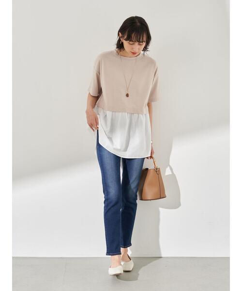earth music&ecology（アースミュージックアンドエコロジー）の「レイヤード風カットチュニック ＊（Tシャツ/カットソー・レディース・ミント/サックスブルー/ベージュ・FREE）」の17枚目の写真
