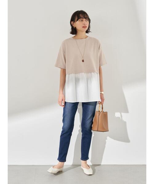 earth music&ecology（アースミュージックアンドエコロジー）の「レイヤード風カットチュニック ＊（Tシャツ/カットソー・レディース・ミント/サックスブルー/ベージュ・FREE）」の18枚目の写真