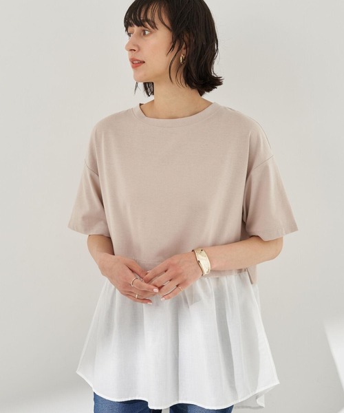 earth music&ecology（アースミュージックアンドエコロジー）の「レイヤード風カットチュニック ＊（Tシャツ/カットソー・レディース・ミント/サックスブルー/ベージュ・FREE）」の2枚目の写真