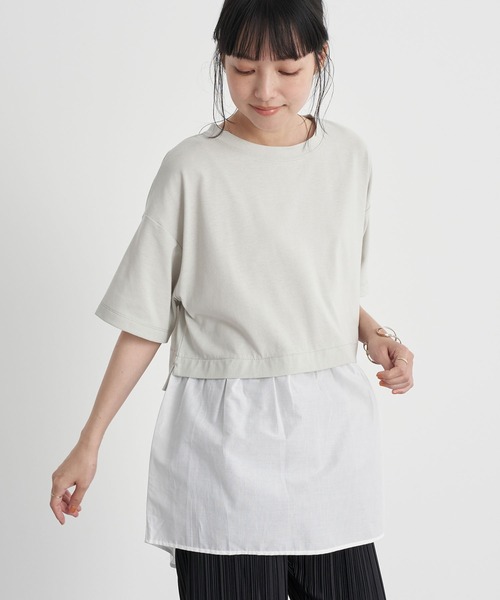 earth music&ecology（アースミュージックアンドエコロジー）の「レイヤード風カットチュニック ＊（Tシャツ/カットソー・レディース・ミント/サックスブルー/ベージュ・FREE）」の3枚目の写真