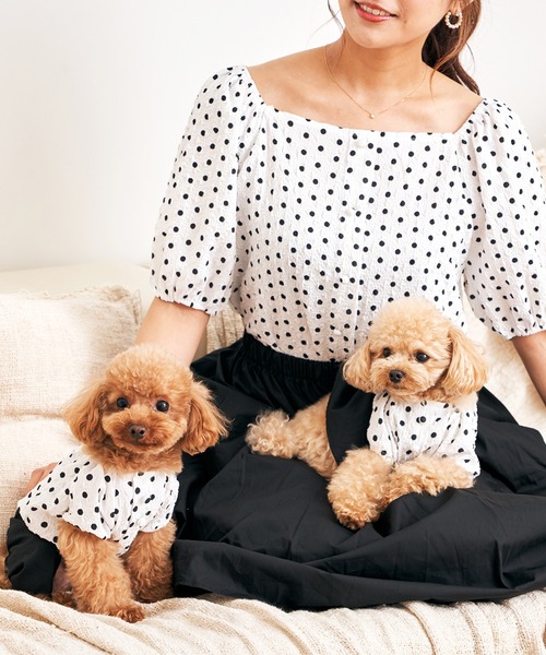 Toyome(トヨミー)の「【飼い主と犬服のペアルックセット】ドット柄ブラウス×スカート ワンピース(ペットウェア・レディース・ミント/ブラック/ベージュ・M/XXS/L/S/SS)」の13枚目の写真