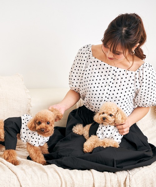 Toyome(トヨミー)の「【飼い主と犬服のペアルックセット】ドット柄ブラウス×スカート ワンピース(ペットウェア・レディース・ミント/ブラック/ベージュ・M/XXS/L/S/SS)」の14枚目の写真