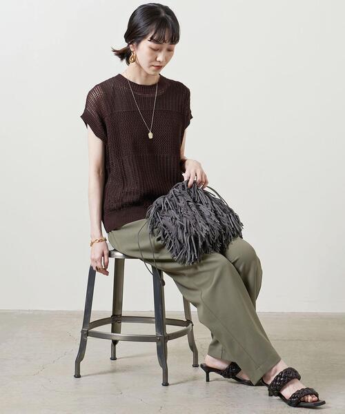 UNITED ARROWS（ユナイテッドアローズ）の「UWSC C/LI メッシュ フレンチスリーブ ニット◆（ニット/セーター・レディース・ダークブラウン/オフホワイト/ピンク・FREE）」の3枚目の写真