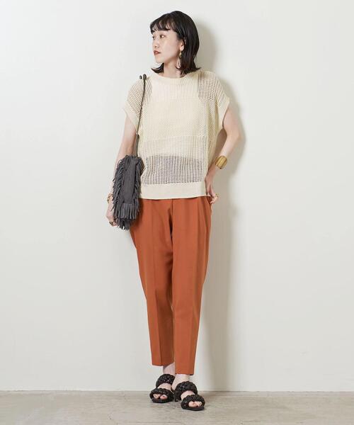 UNITED ARROWS（ユナイテッドアローズ）の「UWSC C/LI メッシュ フレンチスリーブ ニット◆（ニット/セーター・レディース・ダークブラウン/オフホワイト/ピンク・FREE）」の7枚目の写真