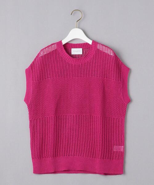 UNITED ARROWS（ユナイテッドアローズ）の「UWSC C/LI メッシュ フレンチスリーブ ニット◆（ニット/セーター・レディース・ダークブラウン/オフホワイト/ピンク・FREE）」の12枚目の写真