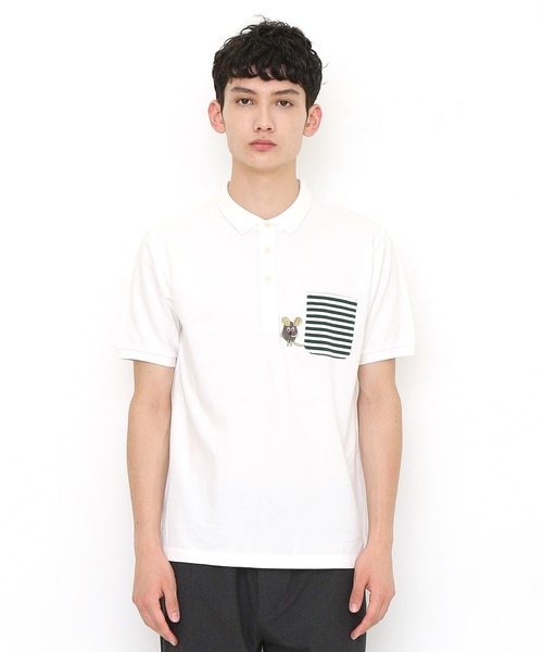 Design Tshirts Store graniph（デザイン　ティーシャツ　ストア　グラニフ）の「スマイリーフレデリックエンブロイダリー (レオレオニ) ｜コラボ刺繍ポロシャツ（ポロシャツ・メンズ・オフホワイト・MEDIUM/SMALL/LARGE/X-SMALL）」の6枚目の写真