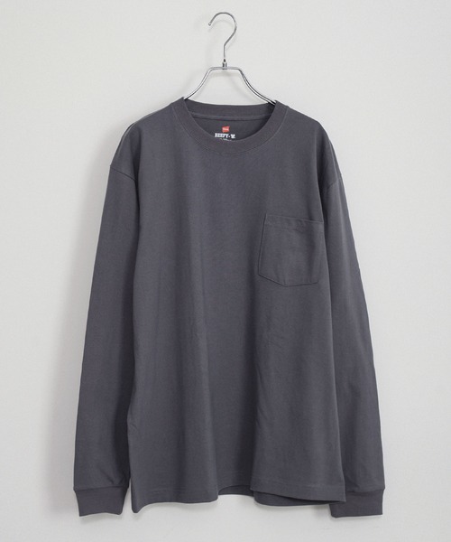 HANES(ヘインズ)の「Hanes ヘインズ BEEFY LONG SLEEVE POCKET T-SHIRT 1P ビーフィー クルーネック ロングスリーブ ポケット付きTシャツ(Tシャツ/カットソー・メンズ・ホワイト/ブラック/ネイビー/ダークグレー/ヘザーグレー・S/M/L/XL)」の4枚目の写真