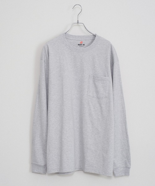 HANES(ヘインズ)の「Hanes ヘインズ BEEFY LONG SLEEVE POCKET T-SHIRT 1P ビーフィー クルーネック ロングスリーブ ポケット付きTシャツ(Tシャツ/カットソー・メンズ・ホワイト/ブラック/ネイビー/ダークグレー/ヘザーグレー・S/M/L/XL)」の5枚目の写真