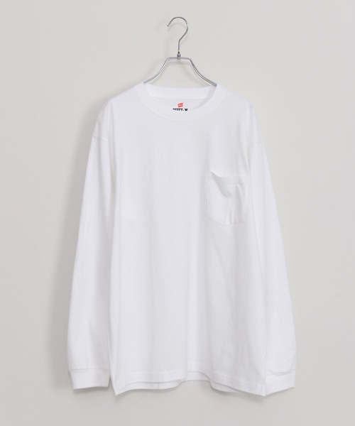 HANES(ヘインズ)の「Hanes ヘインズ BEEFY LONG SLEEVE POCKET T-SHIRT 1P ビーフィー クルーネック ロングスリーブ ポケット付きTシャツ(Tシャツ/カットソー・メンズ・ホワイト/ブラック/ネイビー/ダークグレー/ヘザーグレー・S/M/L/XL)」の17枚目の写真