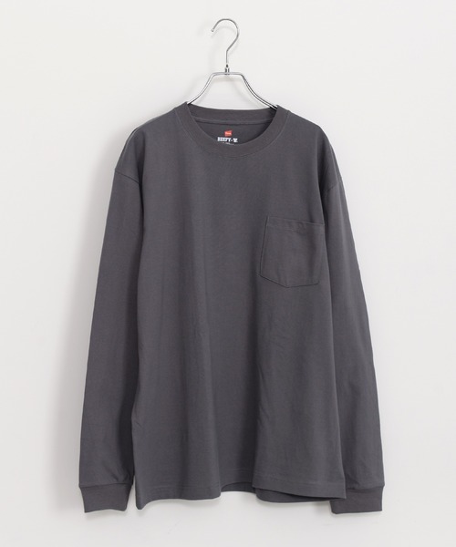 HANES(ヘインズ)の「Hanes ヘインズ BEEFY LONG SLEEVE POCKET T-SHIRT 1P ビーフィー クルーネック ロングスリーブ ポケット付きTシャツ(Tシャツ/カットソー・メンズ・ホワイト/ブラック/ネイビー/ダークグレー/ヘザーグレー・S/M/L/XL)」の15枚目の写真
