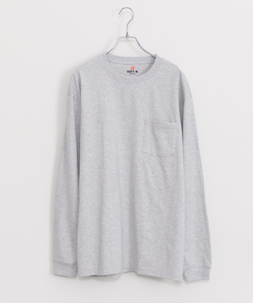 HANES(ヘインズ)の「Hanes ヘインズ BEEFY LONG SLEEVE POCKET T-SHIRT 1P ビーフィー クルーネック ロングスリーブ ポケット付きTシャツ(Tシャツ/カットソー・メンズ・ホワイト/ブラック/ネイビー/ダークグレー/ヘザーグレー・S/M/L/XL)」の13枚目の写真