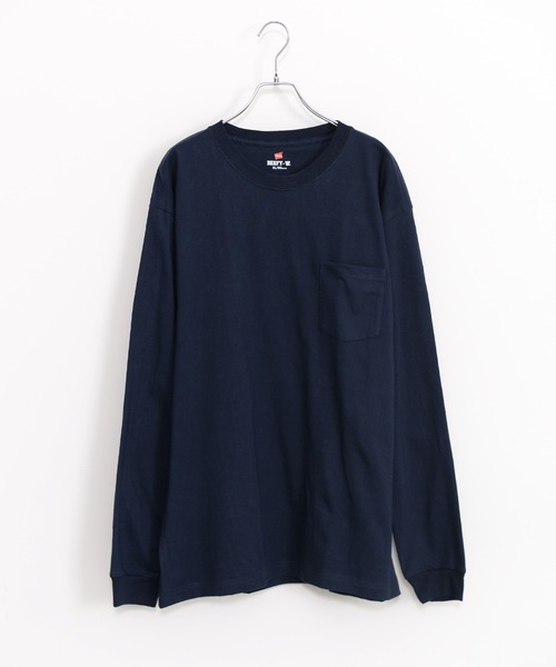 HANES(ヘインズ)の「Hanes ヘインズ BEEFY LONG SLEEVE POCKET T-SHIRT 1P ビーフィー クルーネック ロングスリーブ ポケット付きTシャツ(Tシャツ/カットソー・メンズ・ホワイト/ブラック/ネイビー/ダークグレー/ヘザーグレー・S/M/L/XL)」の7枚目の写真