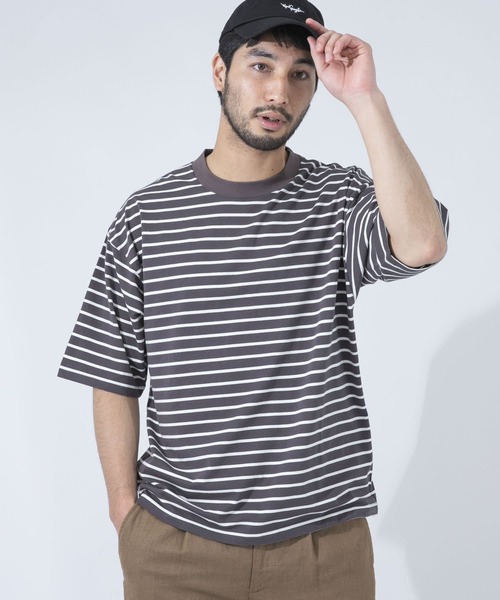 URBAN RESEARCH ROSSO MEN（アーバンリサーチロッソメン）の「『XLサイズあり』ボーダーワイドTシャツ（Tシャツ/カットソー・メンズ・ブラック/グレー/ブラウン・MEDIUM/X-LARGE/LARGE）」の3枚目の写真