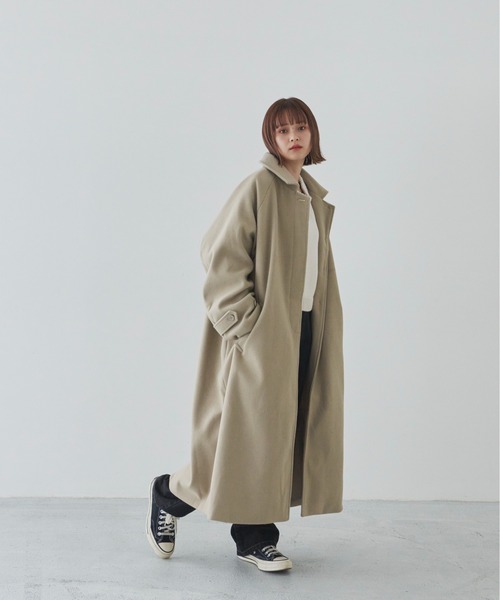 flaner（フラネ）の「ルーズステンカラーコート（ステンカラーコート・レディース・ダークブラウン/ベージュ・FREE）」の15枚目の写真