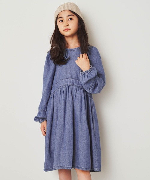 ＆yam（アンドヤム）の「袖ボリュームデニムワンピース（ワンピース・キッズ・ブルー・110-120cm/100-110cm/130-140cm）」の2枚目の写真