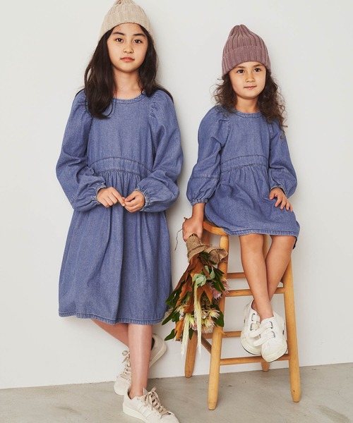 ＆yam（アンドヤム）の「袖ボリュームデニムワンピース（ワンピース・キッズ・ブルー・110-120cm/100-110cm/130-140cm）」の5枚目の写真