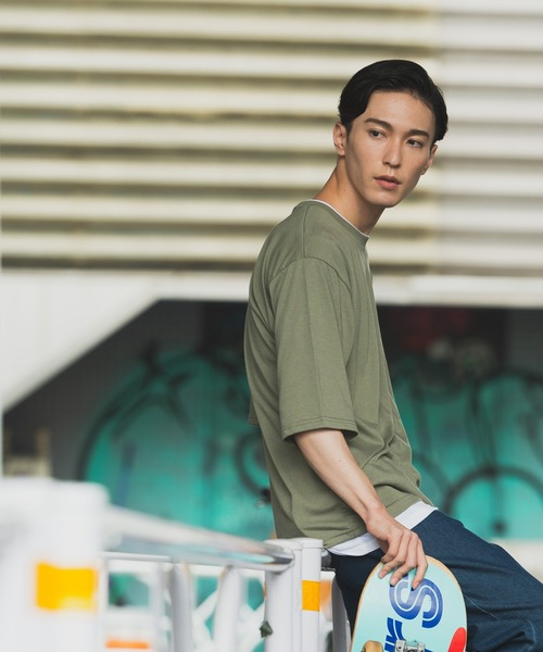 Blue Standard (ブルースタンダード)の「【BLUE STANDARD/ブルースタンダード】大きすぎないゆったりシルエット(ビッグシルエット) フェイクレイヤード5分袖Tシャツ(Tシャツ/カットソー・メンズ・ホワイト/ネイビー/オリーブ/ベージュ/ブラック/ブラウン・LARGE/MEDIUM/X-LARGE)」の5枚目の写真