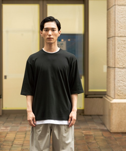 Blue Standard (ブルースタンダード)の「【BLUE STANDARD/ブルースタンダード】大きすぎないゆったりシルエット(ビッグシルエット) フェイクレイヤード5分袖Tシャツ(Tシャツ/カットソー・メンズ・ホワイト/ネイビー/オリーブ/ベージュ/ブラック/ブラウン・LARGE/MEDIUM/X-LARGE)」の15枚目の写真