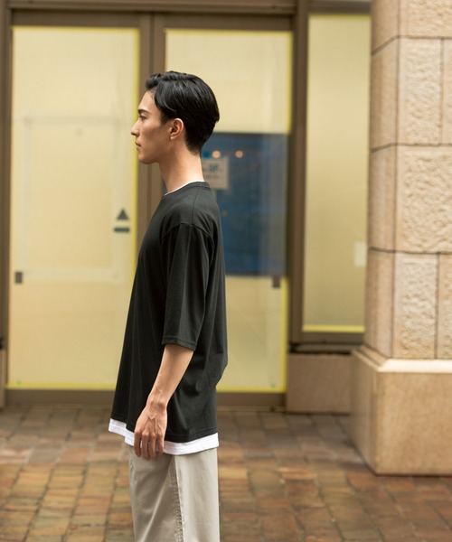 Blue Standard (ブルースタンダード)の「【BLUE STANDARD/ブルースタンダード】大きすぎないゆったりシルエット(ビッグシルエット) フェイクレイヤード5分袖Tシャツ(Tシャツ/カットソー・メンズ・ホワイト/ネイビー/オリーブ/ベージュ/ブラック/ブラウン・LARGE/MEDIUM/X-LARGE)」の16枚目の写真