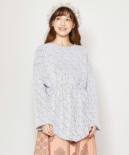 チャイハネ（チャイハネ）の「【チャイハネ】yul ジオメトリック柄トップス（Tシャツ/カットソー・レディース・ホワイト/パープル/ブラウン/カーキ・FREE）」の2枚目の写真