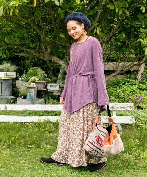 チャイハネ（チャイハネ）の「【チャイハネ】yul ジオメトリック柄トップス（Tシャツ/カットソー・レディース・ホワイト/パープル/ブラウン/カーキ・FREE）」の14枚目の写真