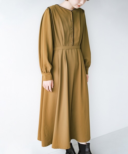 haco!（ハコ）の「【φ】ちょっぴり辛さを添えて大人味。着心地ゆったり見た目はすっきり こだわりバランスのパイピングワンピース（ワンピース・レディース・カーキブラウン/ブルーグリーン・SMALL/MEDIUM/LARGE/X-LARGE）」の15枚目の写真