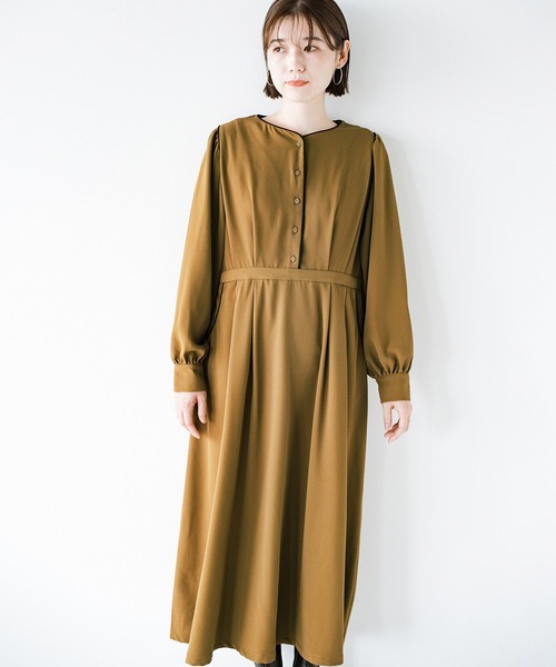 haco!（ハコ）の「【φ】ちょっぴり辛さを添えて大人味。着心地ゆったり見た目はすっきり こだわりバランスのパイピングワンピース（ワンピース・レディース・カーキブラウン/ブルーグリーン・SMALL/MEDIUM/LARGE/X-LARGE）」の8枚目の写真