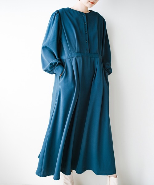 haco!（ハコ）の「【φ】ちょっぴり辛さを添えて大人味。着心地ゆったり見た目はすっきり こだわりバランスのパイピングワンピース（ワンピース・レディース・カーキブラウン/ブルーグリーン・SMALL/MEDIUM/LARGE/X-LARGE）」の11枚目の写真