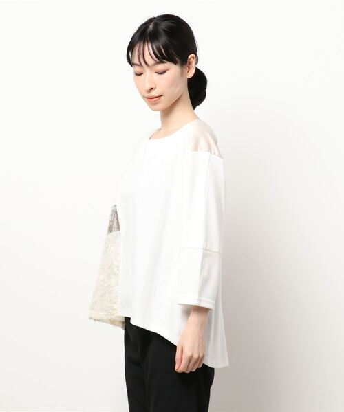 Three Four Time(スリーフォータイム)の「異素材切替プルオーバー(その他トップス・レディース・ブラック/アイボリー・FREE)」の4枚目の写真