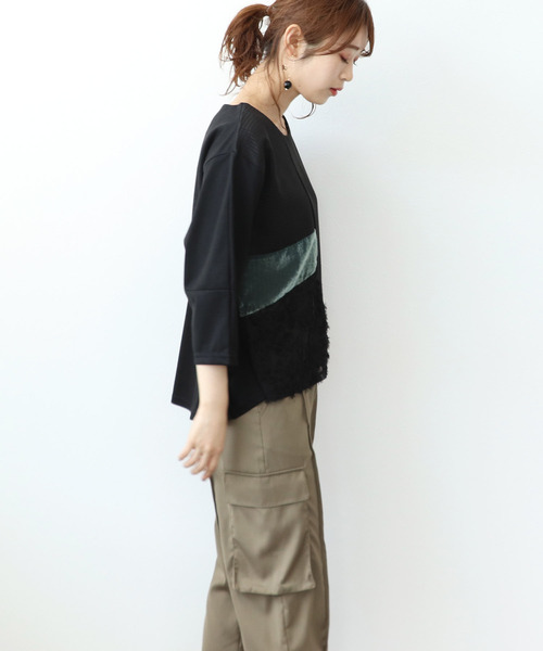 Three Four Time(スリーフォータイム)の「異素材切替プルオーバー(その他トップス・レディース・ブラック/アイボリー・FREE)」の8枚目の写真