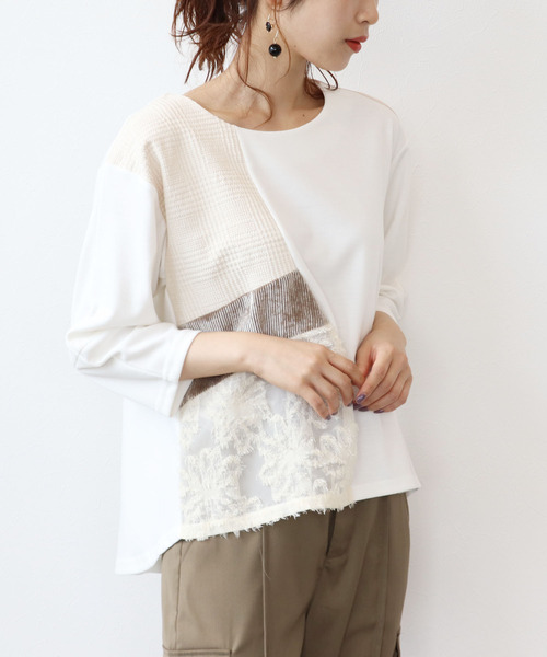 Three Four Time(スリーフォータイム)の「異素材切替プルオーバー(その他トップス・レディース・ブラック/アイボリー・FREE)」の5枚目の写真