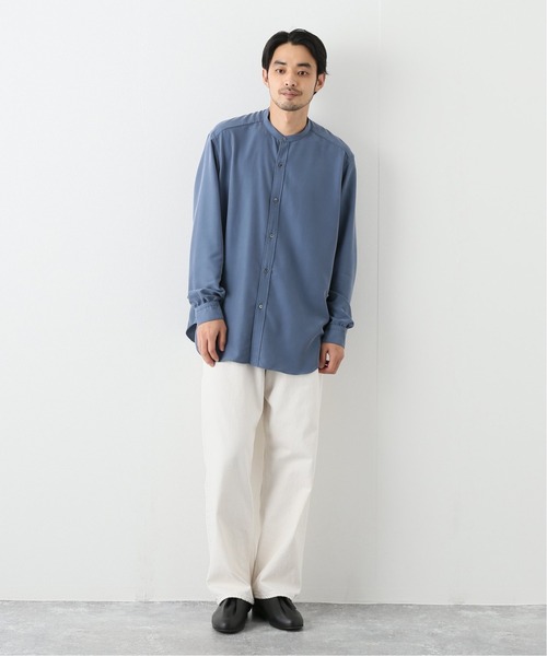 EDIFICE LA BOUCLE（エディフィスラブークル）の「【LA BOUCLE】スタンドカラーシャツ パウダーレーヨン（シャツ/ブラウス・メンズ・カーキ/サックスブルー/アイボリー・2/1/3）」の4枚目の写真