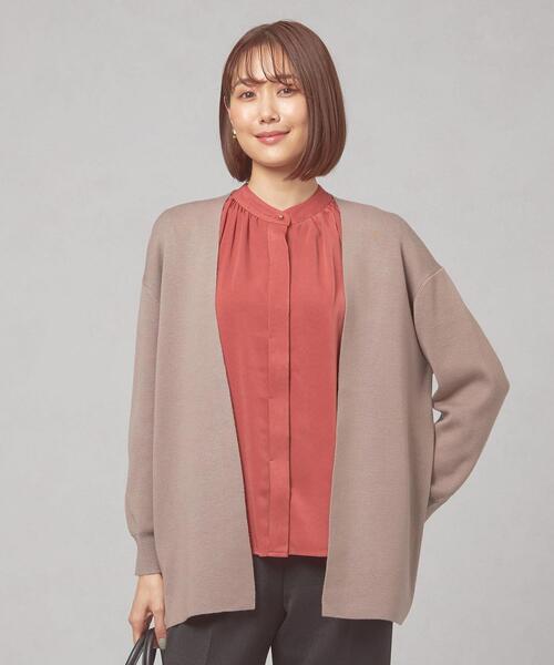closet story(クローゼットストーリー)の「<closet story(クローゼットストーリー)>ノーボタン カーディガン -ウォッシャブル-(カーディガン/ボレロ・レディース・ベージュ/ネイビー・FREE)」の1枚目の写真