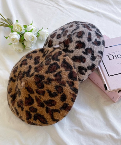 セール】レオパードベレー帽（ハンチング/ベレー帽）｜Loueme（ルエム