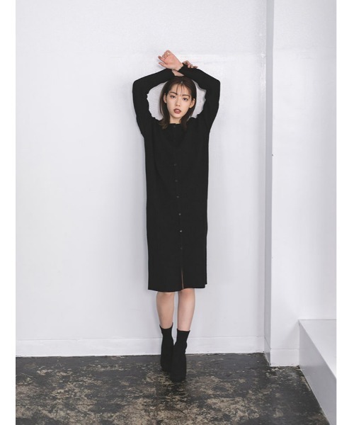 fifth calin（フィフスカラン）の「細見えリブニットカーデワンピース（ワンピース・レディース・ブラック/ブラウン・MEDIUM）」の4枚目の写真