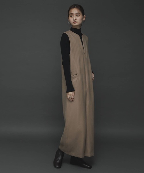 SENSE OF PLACE by URBAN RESEARCH(センスオブプレイスバイアーバンリサーチ)の「ヘリンボーンワイドオールインワン(つなぎ/オールインワン・レディース・ベージュ/ブラウン/ブルー・ONE)」の6枚目の写真