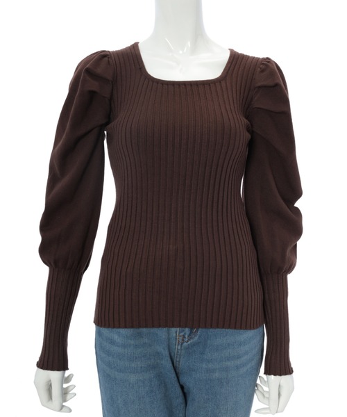 fifth calin(フィフスカラン)の「パフスリーブリブニット(ニット/セーター・レディース・ブラック/ブラウン・MEDIUM)」の4枚目の写真