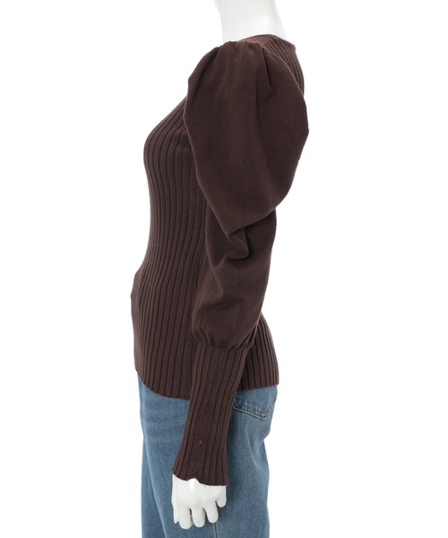 fifth calin(フィフスカラン)の「パフスリーブリブニット(ニット/セーター・レディース・ブラック/ブラウン・MEDIUM)」の5枚目の写真