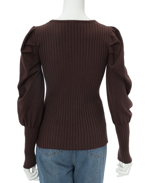 fifth calin(フィフスカラン)の「パフスリーブリブニット(ニット/セーター・レディース・ブラック/ブラウン・MEDIUM)」の6枚目の写真