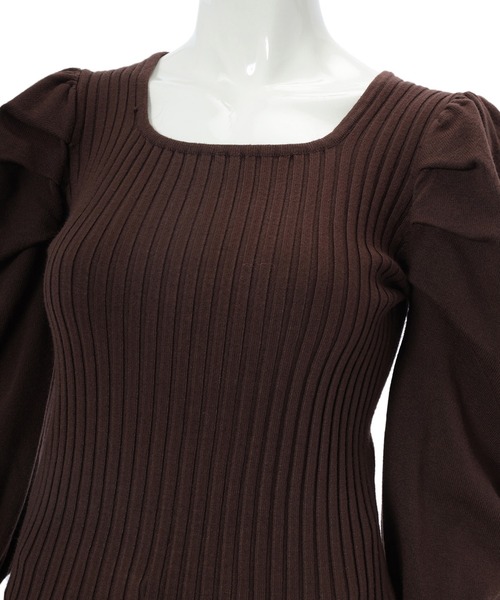 fifth calin(フィフスカラン)の「パフスリーブリブニット(ニット/セーター・レディース・ブラック/ブラウン・MEDIUM)」の7枚目の写真