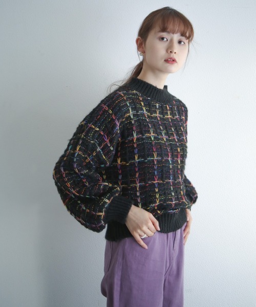 spoon store（スプーンストア）の「レインボー編み込みニット（ニット/セーター・レディース・ホワイト/ブラック・フリー）」の3枚目の写真