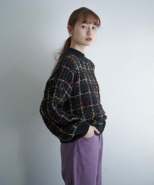 spoon store（スプーンストア）の「レインボー編み込みニット（ニット/セーター・レディース・ホワイト/ブラック・フリー）」の4枚目の写真