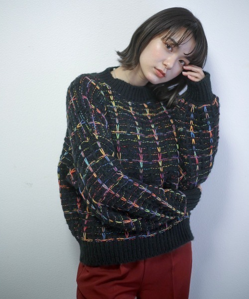 spoon store（スプーンストア）の「レインボー編み込みニット（ニット/セーター・レディース・ホワイト/ブラック・フリー）」の5枚目の写真