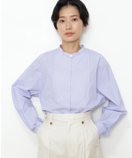 human woman（ヒューマンウーマン）の「◆スタンドカラーシャツ（シャツ/ブラウス・レディース・パープル系その他4/ダークインディゴブルー/ホワイト・SMALL/MEDIUM）」の3枚目の写真