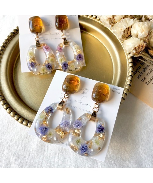 tone(トーン)の「【S.coeuf】ピアス 琥珀カボション×かすみ草(MA)(ピアス(両耳用)・レディース・パープル/ホワイト/ピンク・FREE)」の7枚目の写真