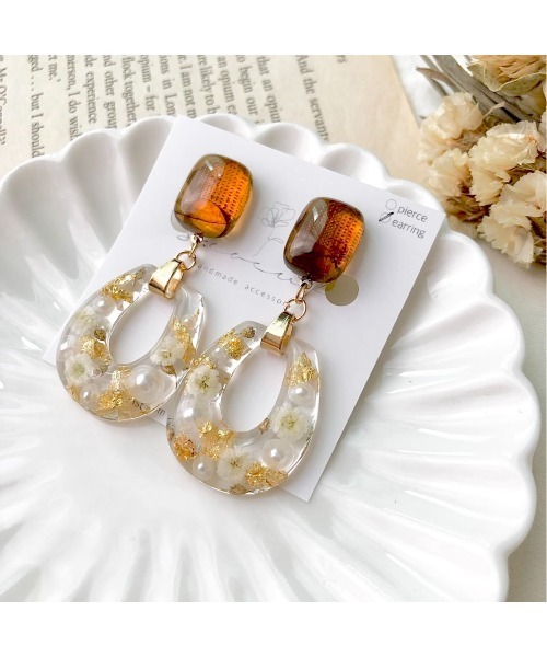 tone(トーン)の「【S.coeuf】ピアス 琥珀カボション×かすみ草(MA)(ピアス(両耳用)・レディース・パープル/ホワイト/ピンク・FREE)」の11枚目の写真
