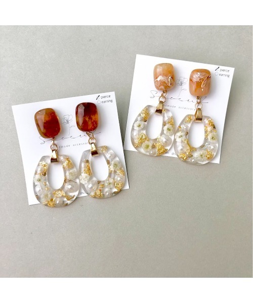tone(トーン)の「【S.coeuf】ピアス 琥珀カボション×かすみ草(MA)(ピアス(両耳用)・レディース・パープル/ホワイト/ピンク・FREE)」の9枚目の写真