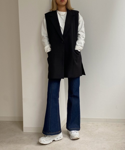 Avvenente(アベネンテ)の「【Avvenente】サイドスリットジレ(テーラードジャケット・レディース・ブラック/オフホワイト/サックスブルー・FREE)」の12枚目の写真